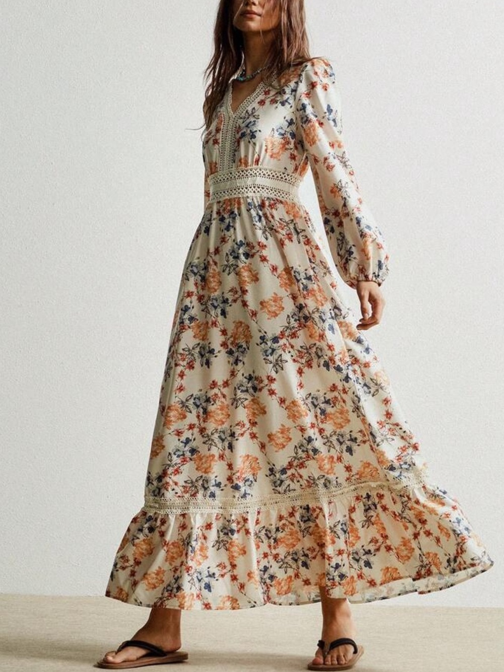 Boho floral print long sleeve maxi dress - Picture 2 of 11
